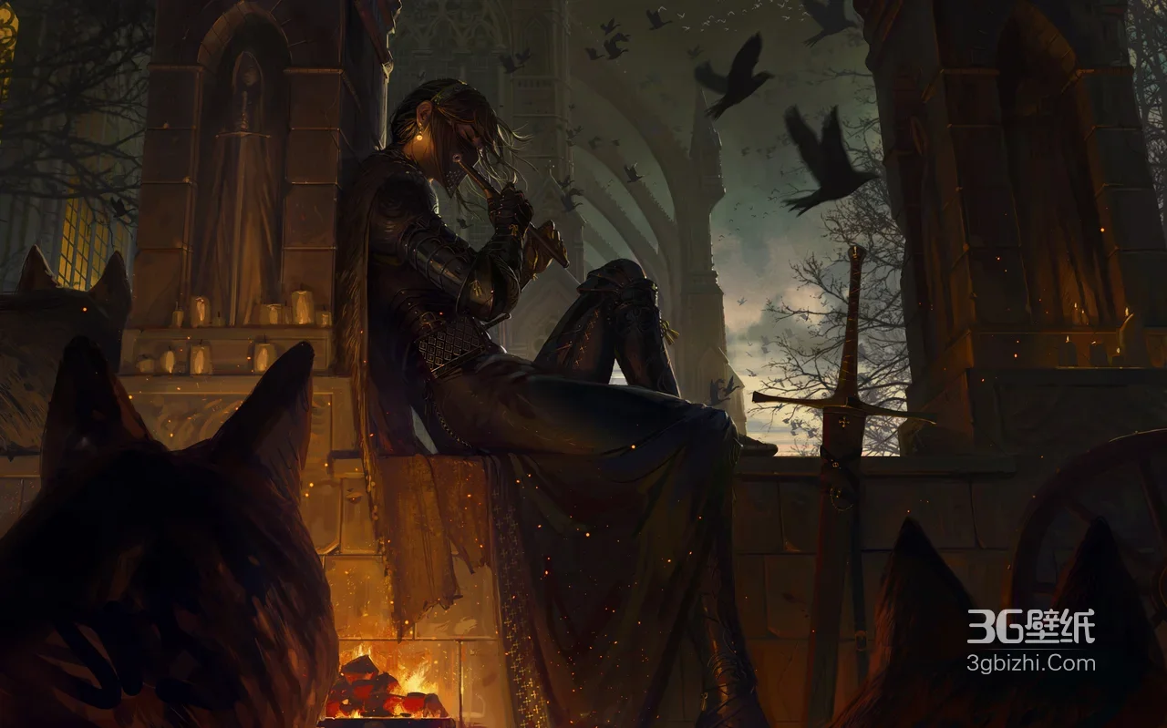 暗黑盔甲战士·哥特古堡废墟·高人气暗黑系电脑壁纸1