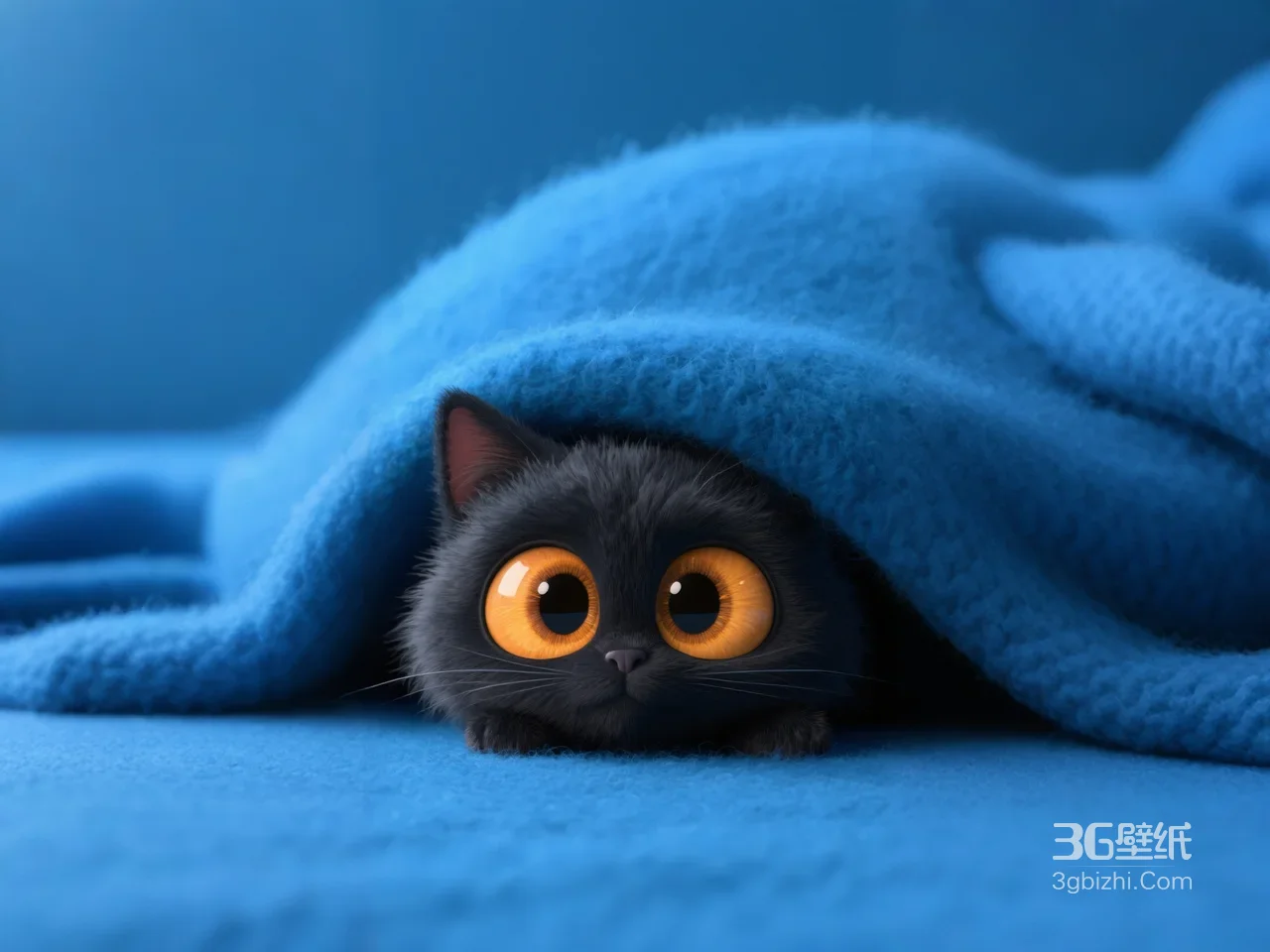 萌态黑猫·橙眼怯望·治愈拟真风 原创插画萌宠黑猫电脑壁纸1