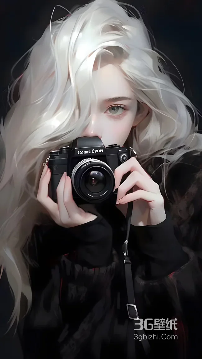 白发少女持佳能相机 写实唯美风 文艺感壁纸1