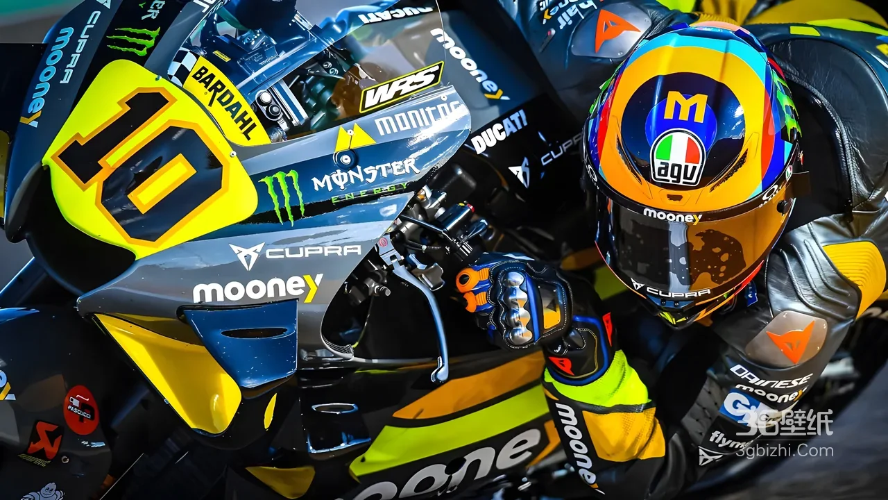 MotoGP赛车手·写实竞技风·AGV头盔Mooney车队宽屏壁纸1