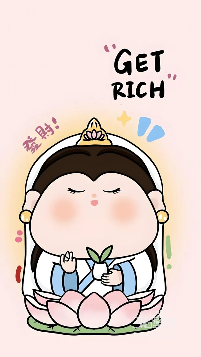 Q版观音·莲花座发财 国漫萌系暴富手机壁纸1