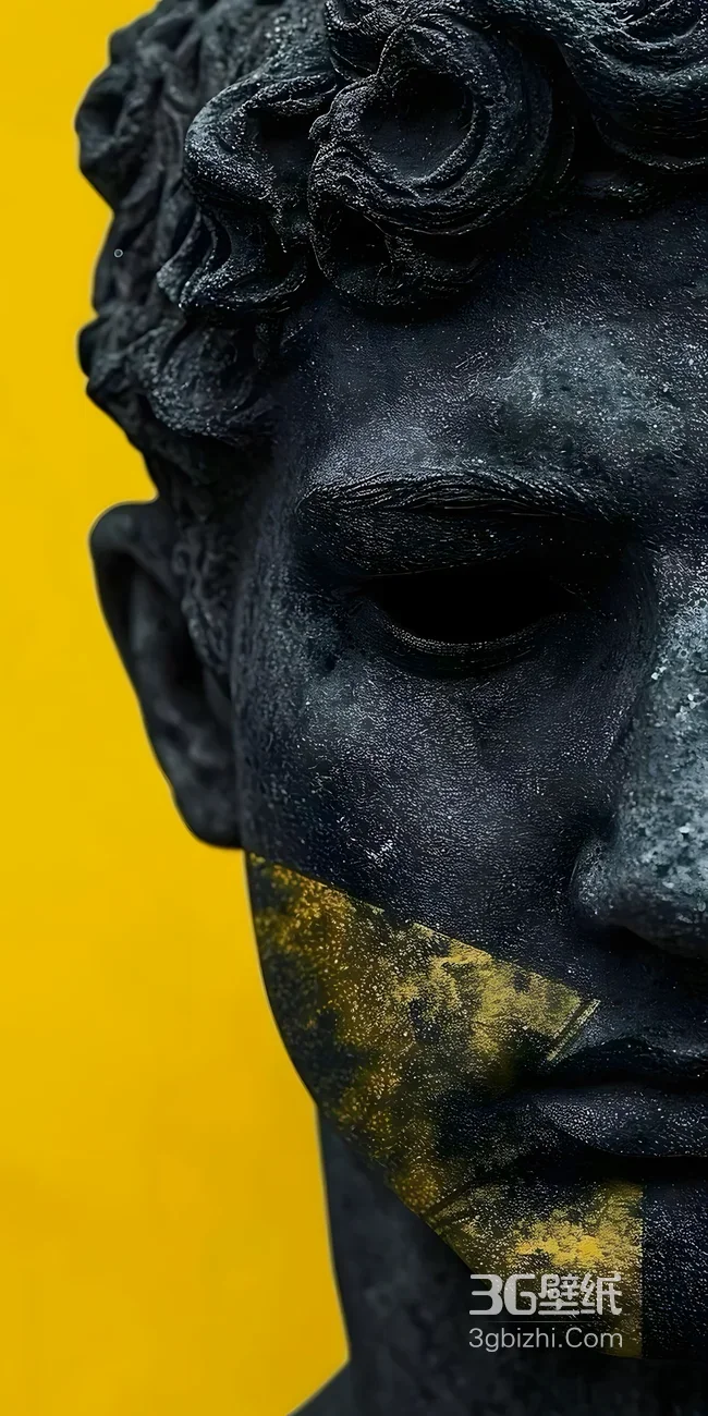 暗黑艺术风雕塑人像·金色涂鸦 高质感手机壁纸1