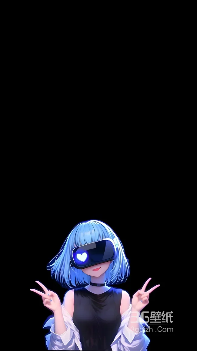蓝发VR少女·赛博二次元风 虚拟科技感手机壁纸1
