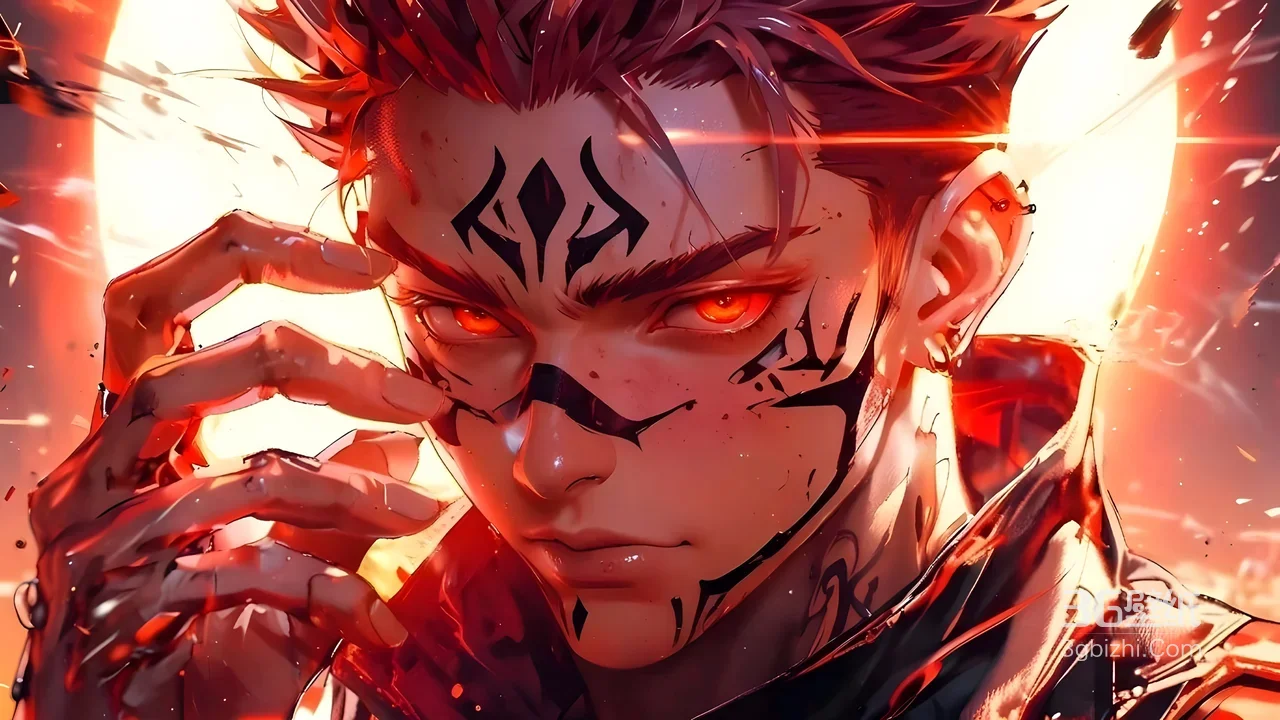 两面宿傩·咒纹赤红眸 二次元热血 咒术回战电脑壁纸1