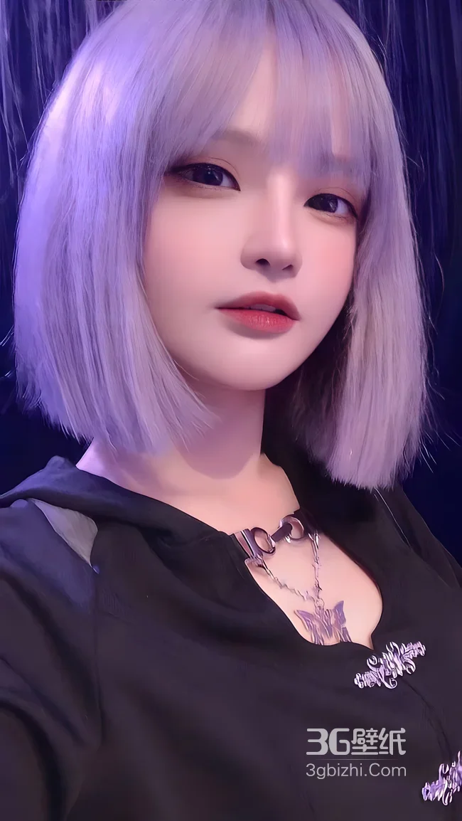 紫发波波头潮酷少女·个性穿搭 高人气手机壁纸参考1