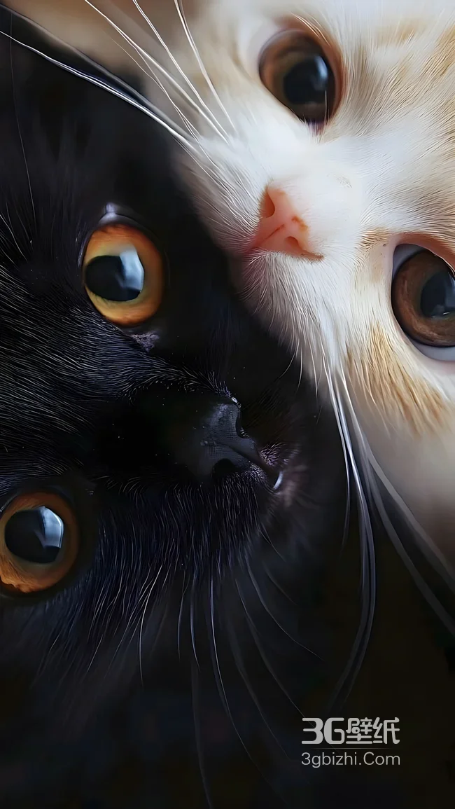 黑白猫咪·写实拟真风 亲昵互动萌宠手机壁纸热门款1