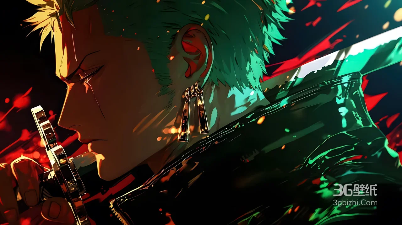 罗罗诺亚·索隆·妖刀凝势 暗黑炫酷 海贼王动漫宽屏壁纸1