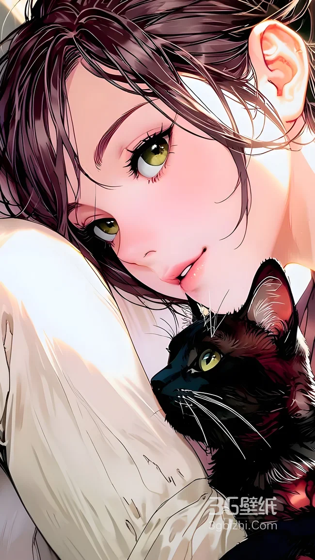女孩与黑猫·写实风治愈系手机壁纸1