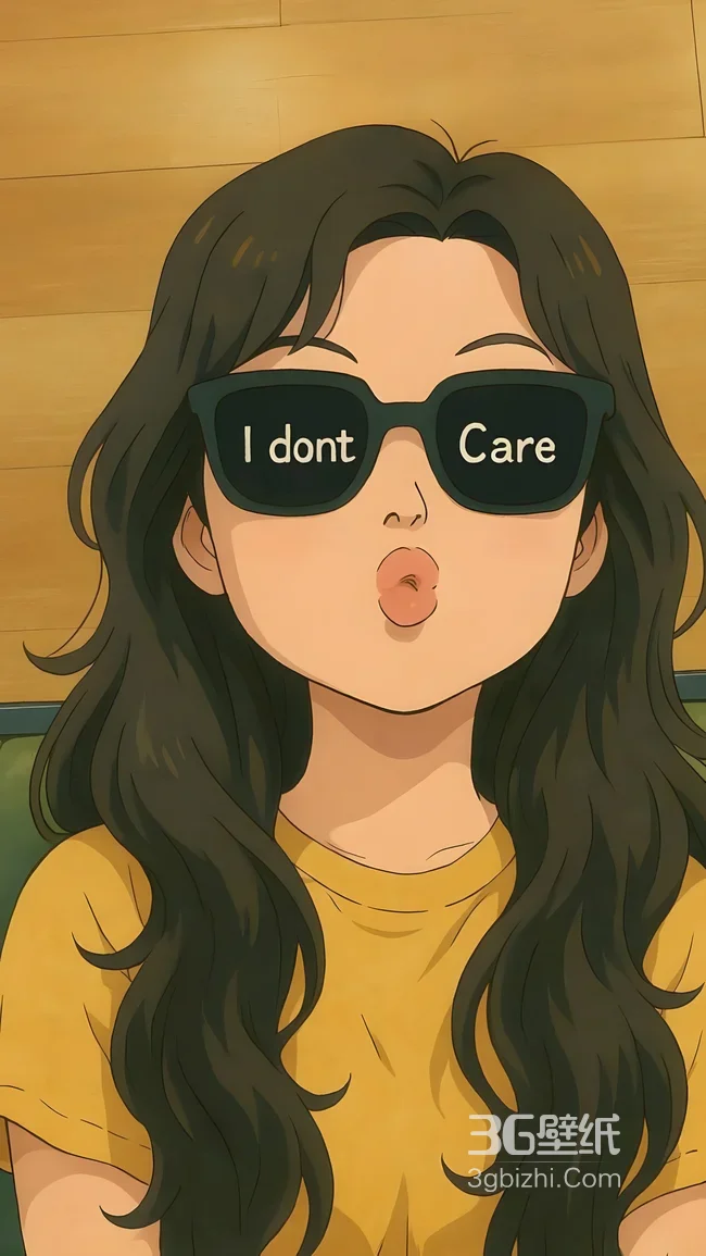 手绘女孩·墨镜“I dont Care”嘟嘴高人气手机壁纸1