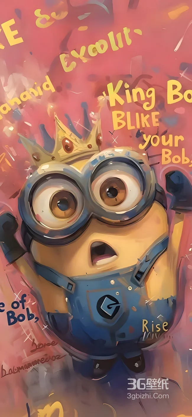 小黄人Bob·皇冠眼镜 卡通油画风 小黄人系列手机壁纸热门款1