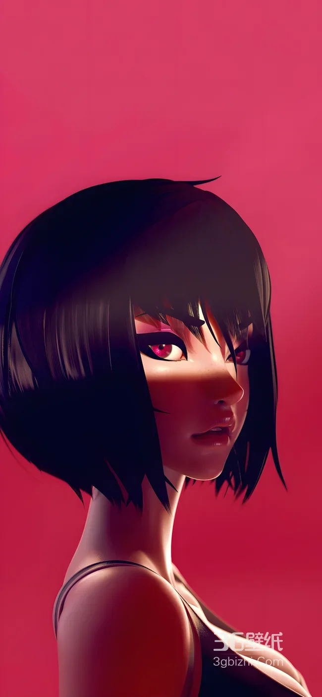 暗黑系短发红瞳少女 二次元写实风高热度手机壁纸1