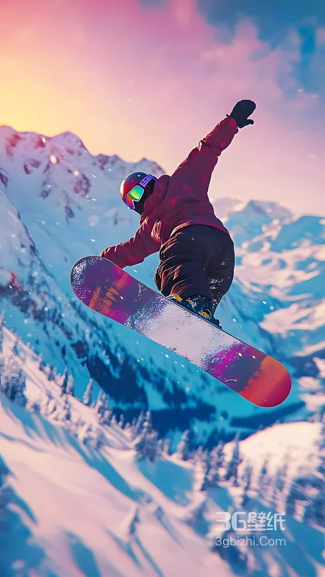 滑雪者腾空炫技·唯美雪山风光 超燃运动风手机壁纸1