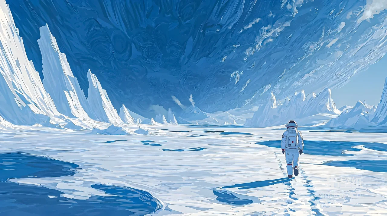 宇航员·冰封异星探险 唯美插画风 科幻电脑壁纸精选1