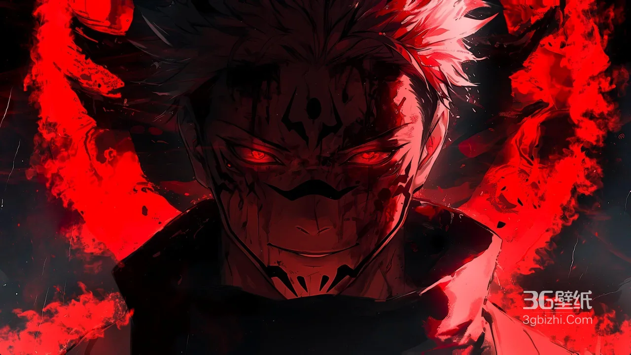 两面宿傩·血焰纹路 暗黑风咒术回战高燃动漫电脑壁纸1