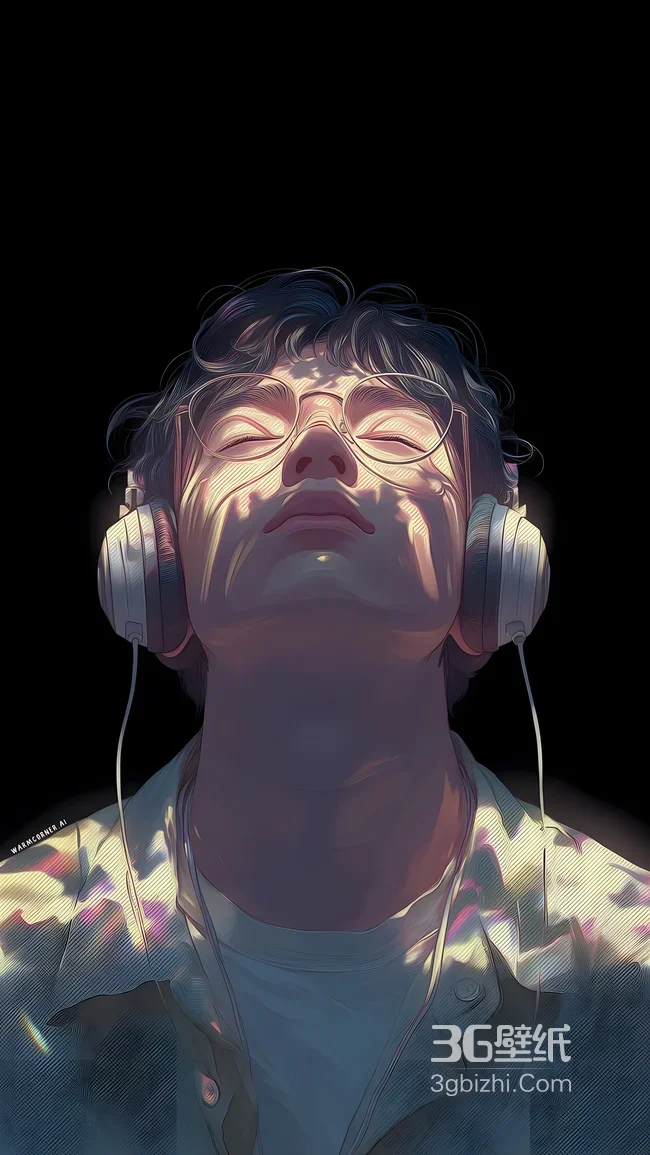 听音乐的眼镜帅哥·写实唯美风 氛围感男生手机壁纸1