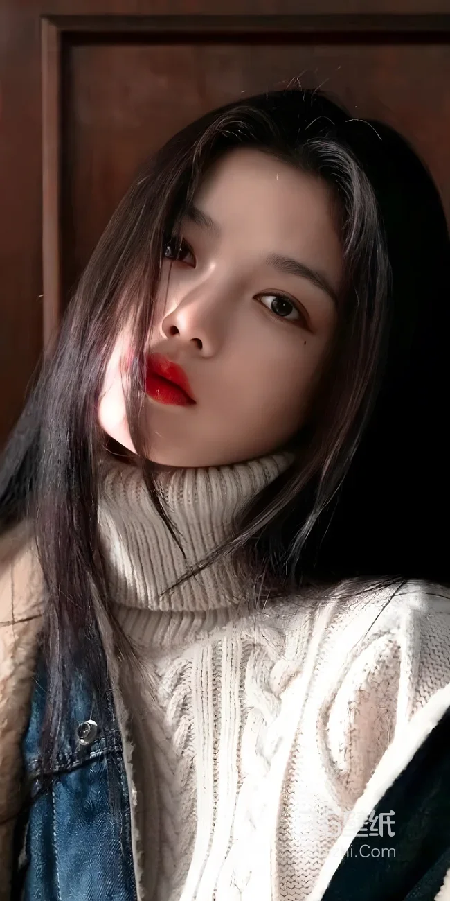 清冷感长发女生·高领毛衣穿搭 氛围感手机壁纸参考1