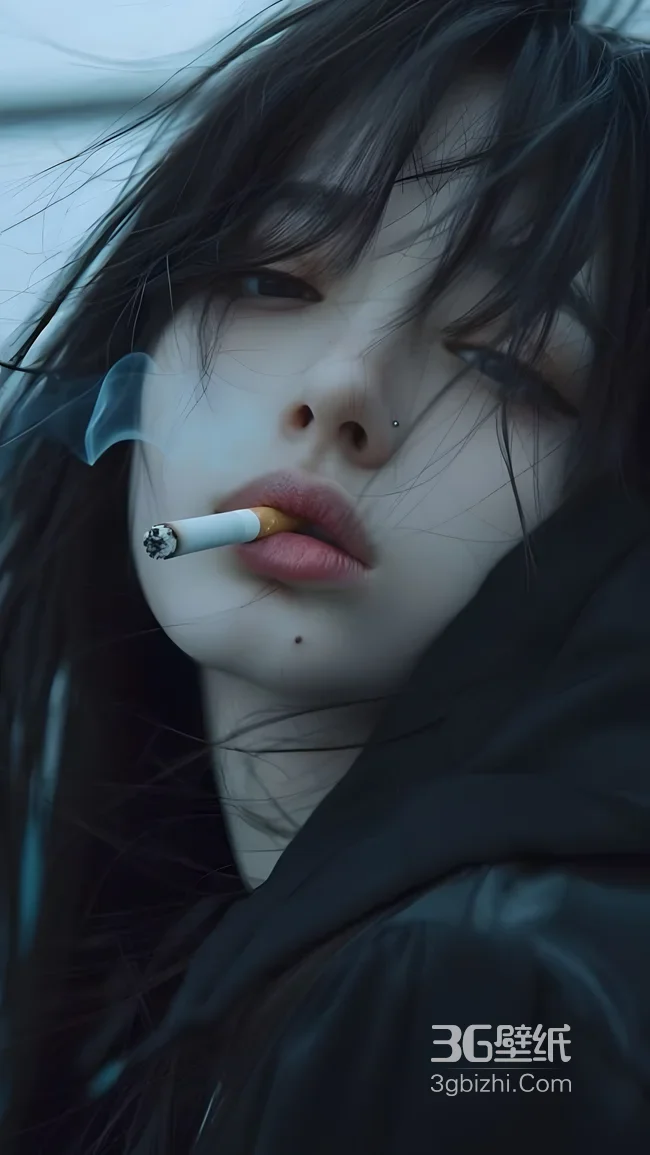 暗黑风清冷抽烟少女·氛围感原创手机壁纸1