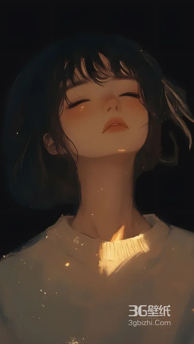 短发少女·暖光鎏金 唯美手绘风原创插画 暖光治愈系壁纸1