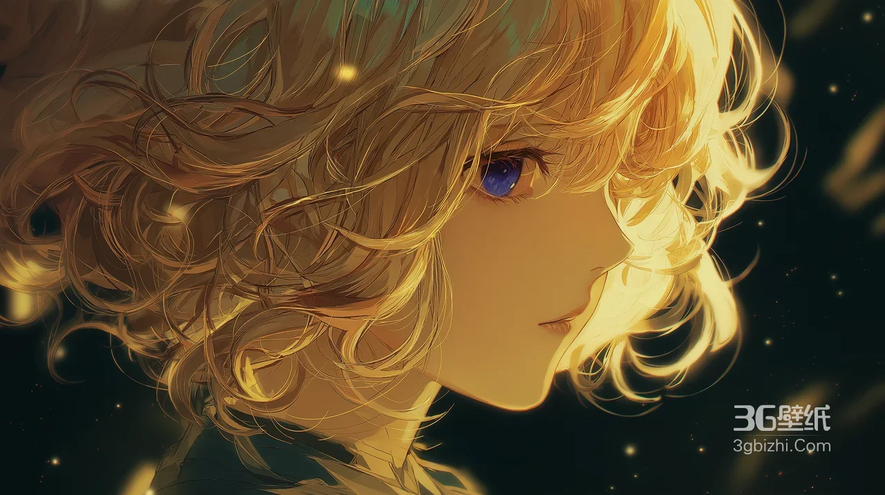 动漫人物·金卷发蓝眸·暖光唯美二次元插画 热门电脑壁纸1