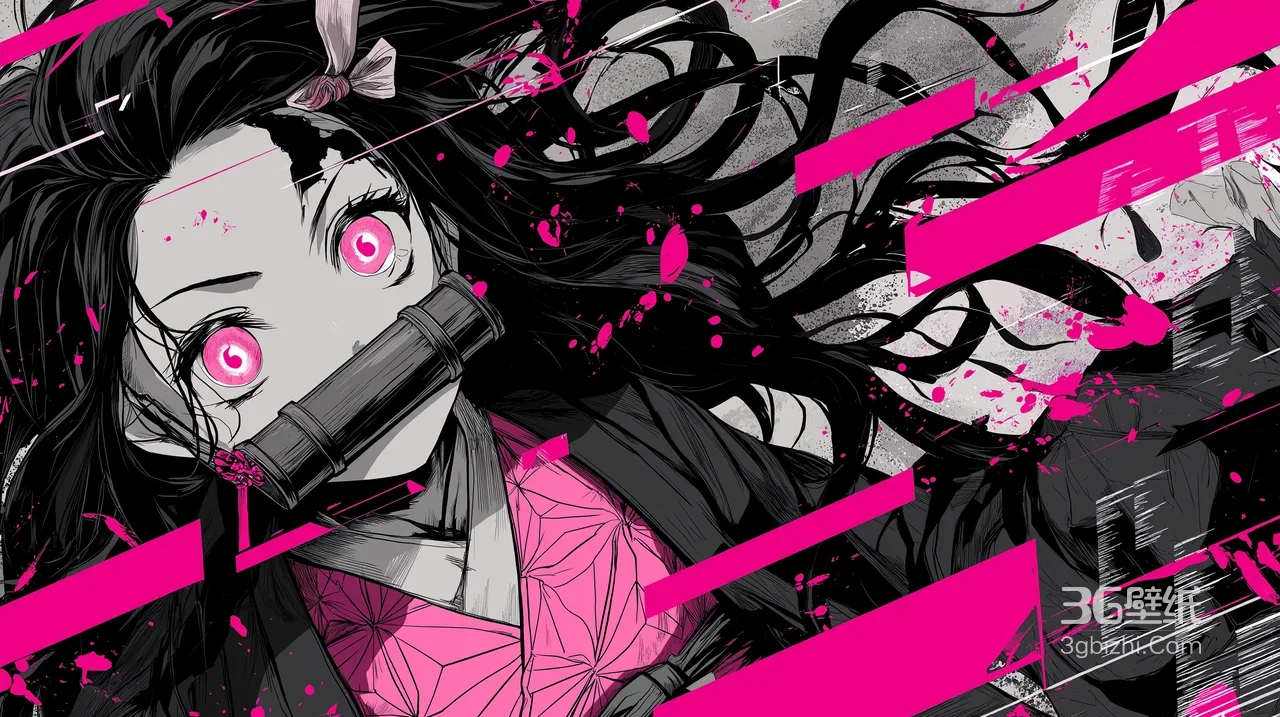 祢豆子·竹筒封嘴 暗黑潮流风 鬼灭之刃动漫壁纸 高人气角色壁纸1