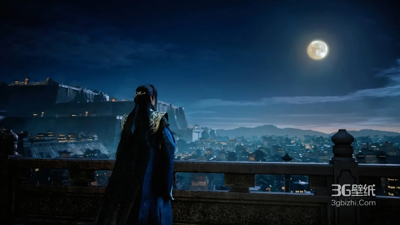 韩立·月夜古城俯瞰 国漫唯美夜景场景壁纸1