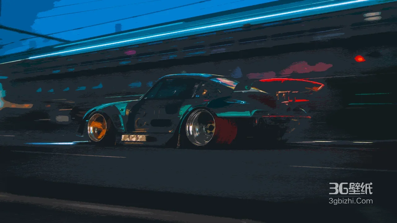 赛博朋克风改装跑车·午夜都市疾驰 赛博朋克车机壁纸1