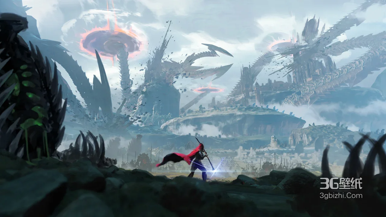 红袍战士·剑刃流光 奇幻冒险风末日战场 宽屏电脑壁纸1