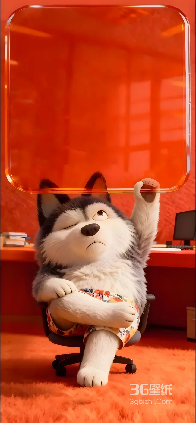 拟人哈士奇·花短裤举橙板 3D卡通治愈系宠物壁纸1