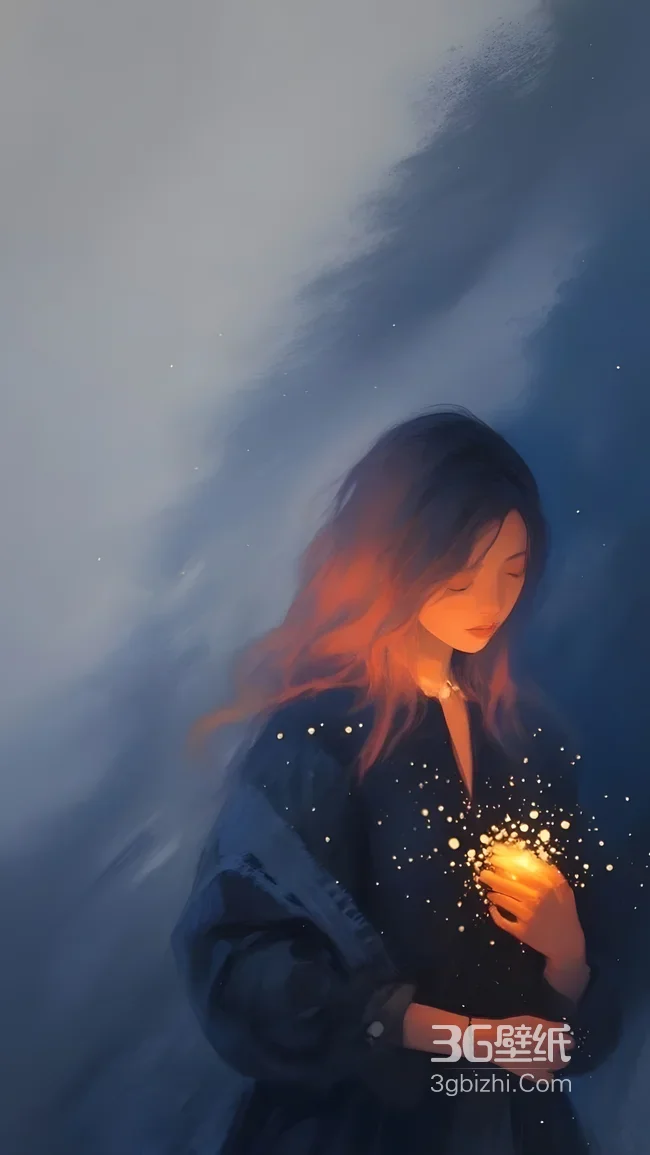 捧光女孩·发丝暖橙 唯美治愈风意境手机壁纸1