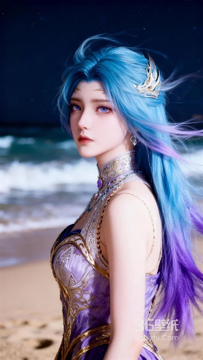 唐舞桐·蓝紫渐变长发 国漫唯美海边壁纸（斗罗大陆）1