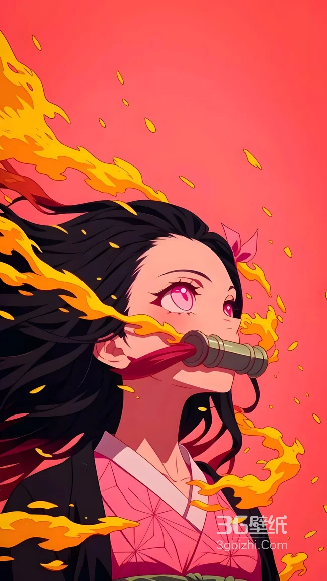 祢豆子·火焰环绕 鬼灭之刃日漫二次元热血风壁纸1