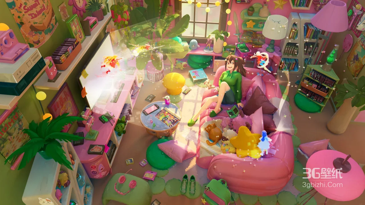二次元少女·魔法音符粉色治愈房 国漫风电脑壁纸1