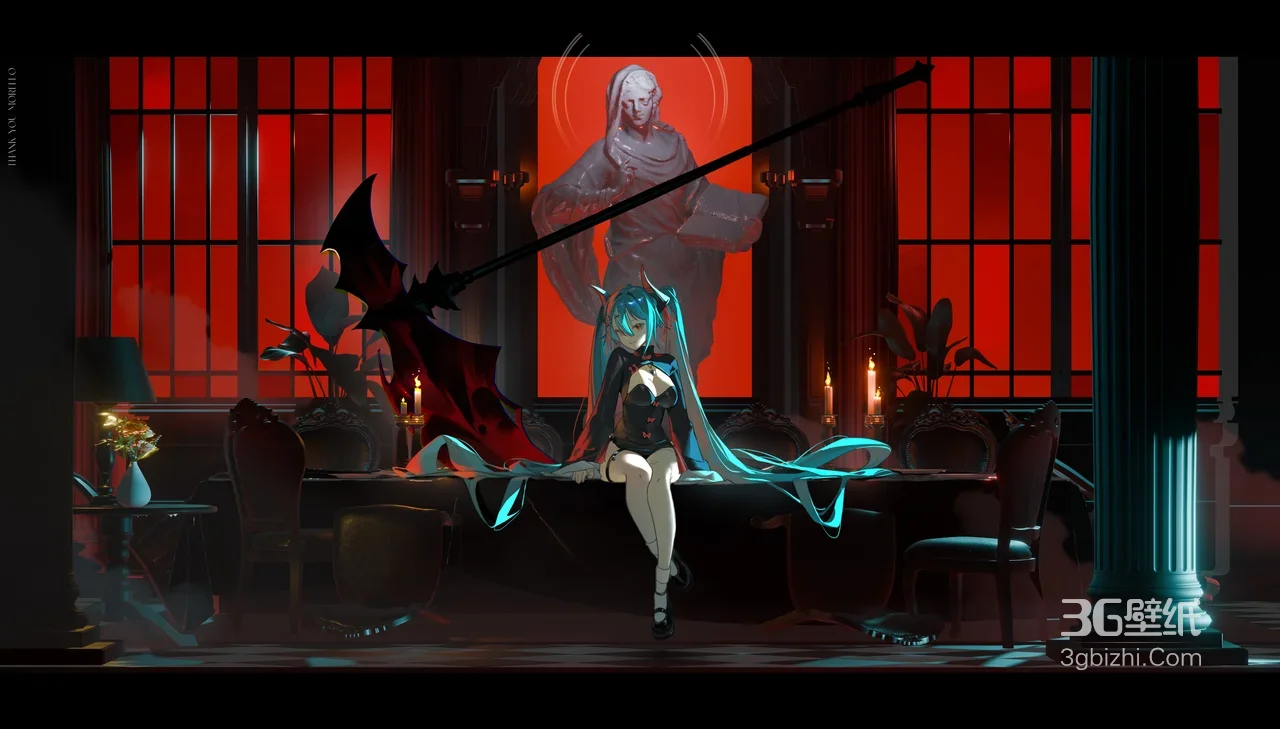 初音未来·巨斧魅魔 暗黑哥特二次元电脑壁纸1