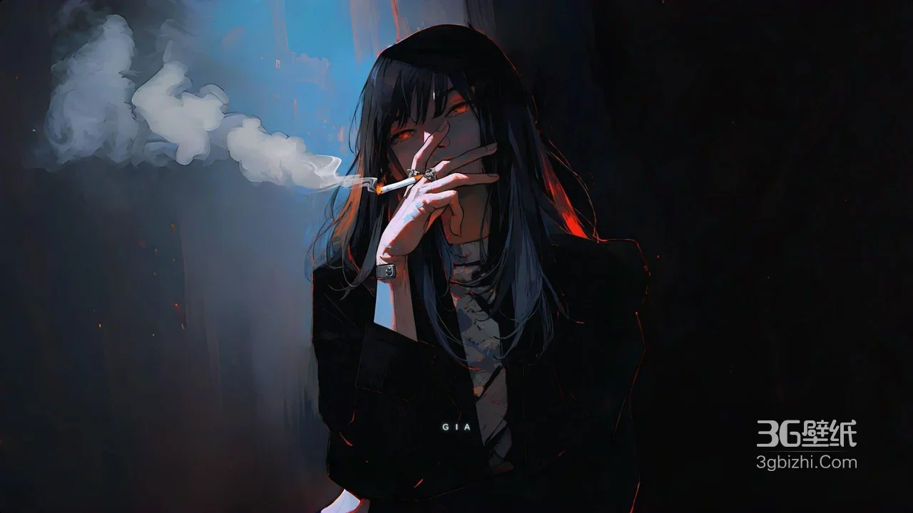 暗黑风插画人物·红瞳抽烟（GIA绘） 高质感电脑壁纸1