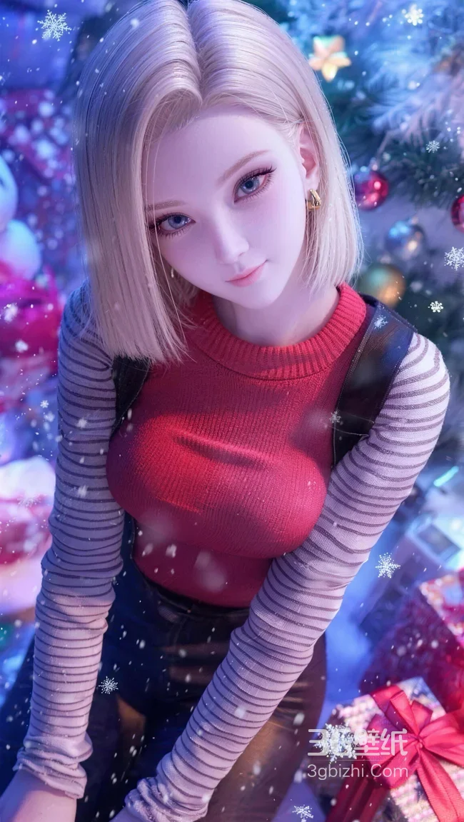 人造人18号·圣诞雪景 龙珠动漫唯美风手机壁纸1