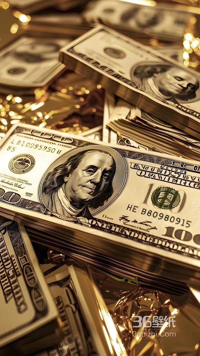 本杰明·富兰克林百元美钞 奢华写实风财富手机壁纸1