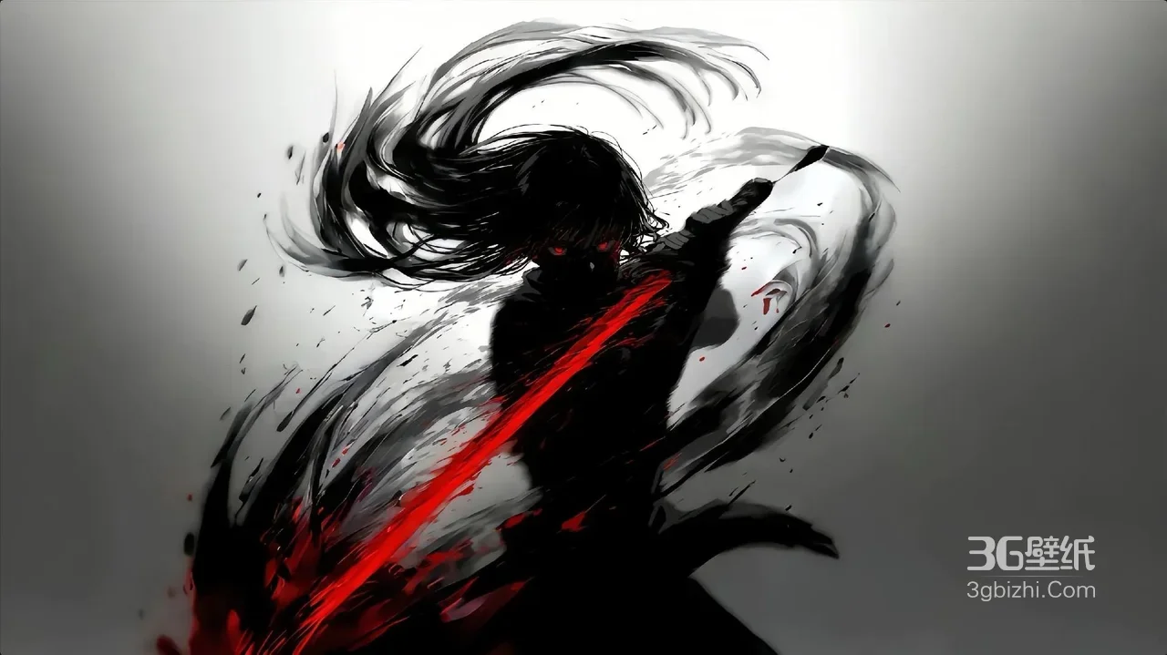 暗黑剑客·血刃挥斩 水墨国风暗黑宽屏电脑壁纸1