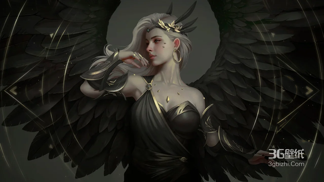 黑翼女神·暗黑写实风 神秘冷艳氛围感电脑壁纸1