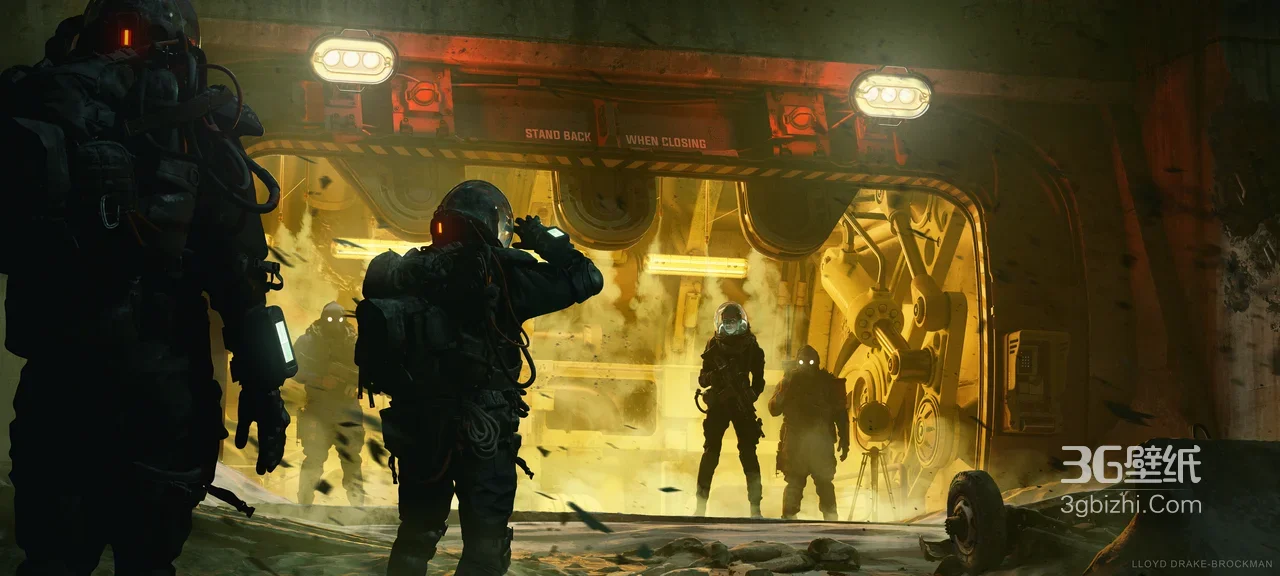 科幻防护服探索小队·暗黑工业风·游戏概念图 宽屏车机壁纸1