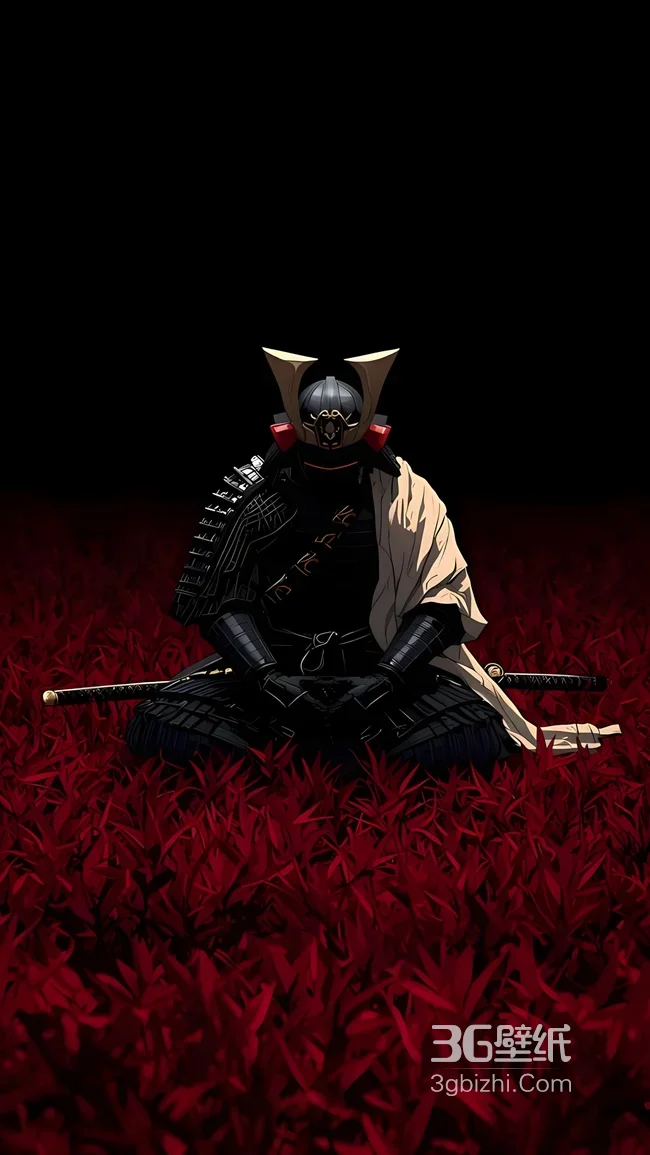 暗黑系日式武士·打坐血色草野 武士道壁纸1