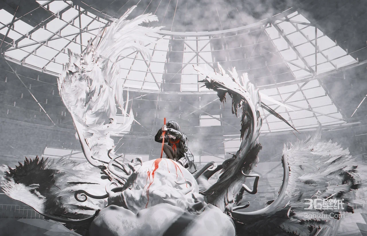 暗黑风持红刃角色·巨型羽翼怪物 宽屏电脑壁纸1