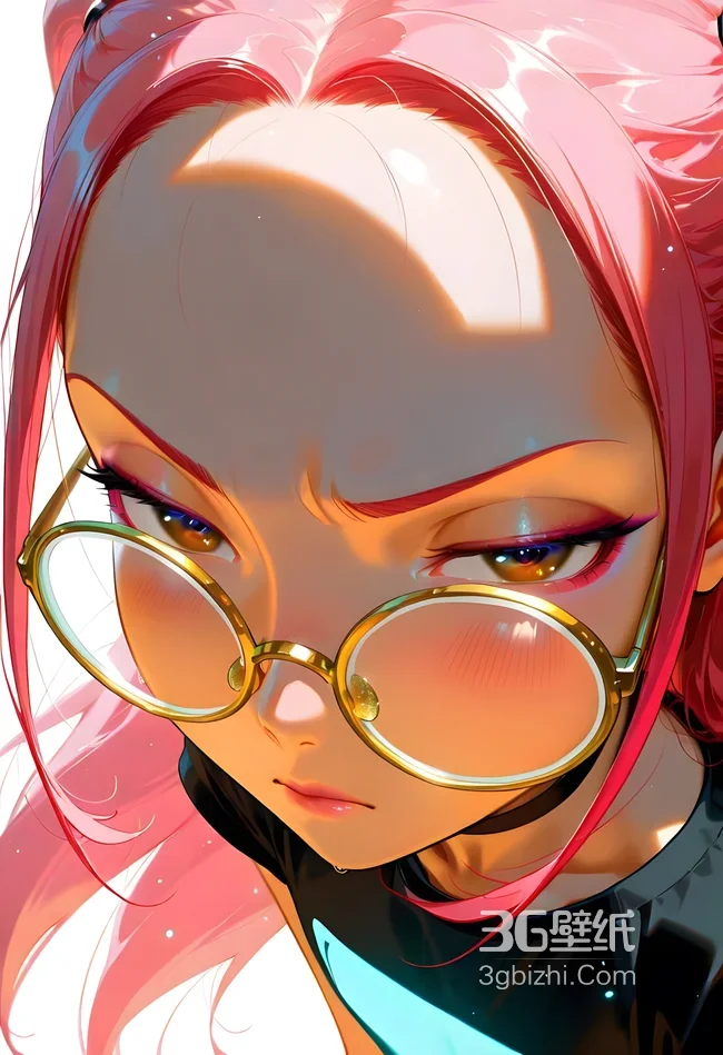 粉发金框眼镜少女·二次元动漫风 高清手机壁纸1