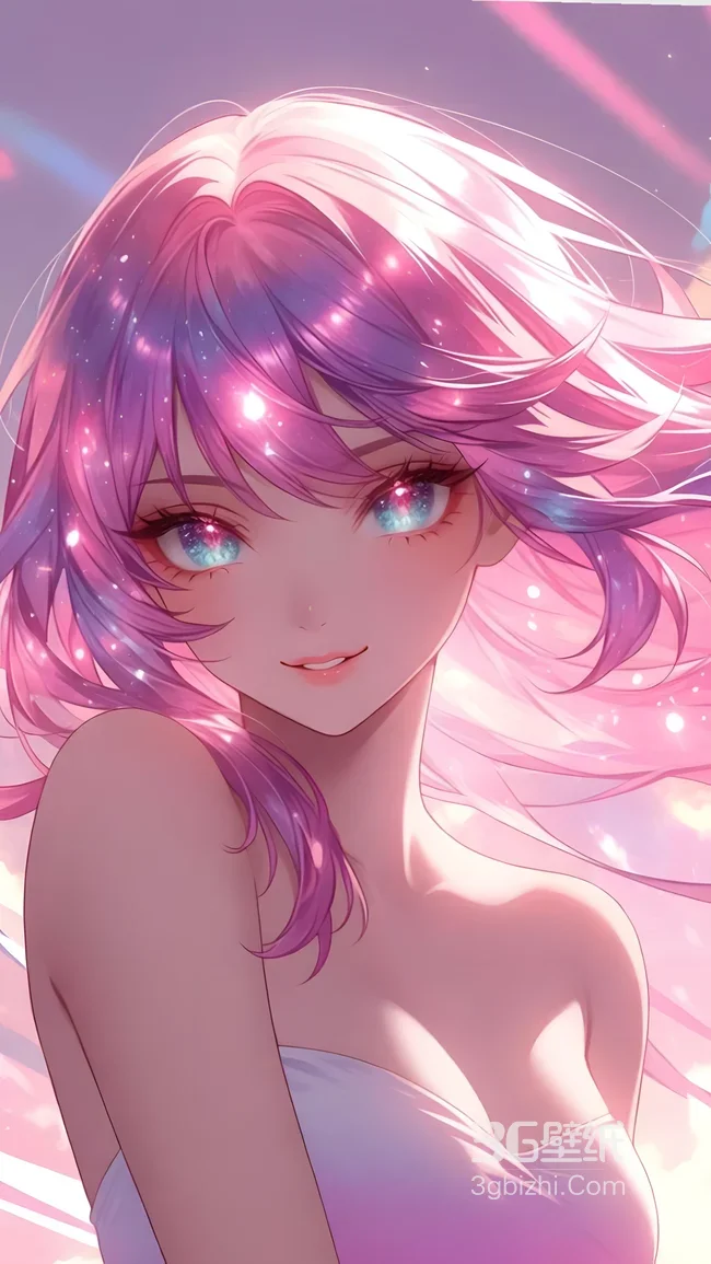 梦幻星光少女·粉紫渐变发梦幻眼眸 高人气手机壁纸1