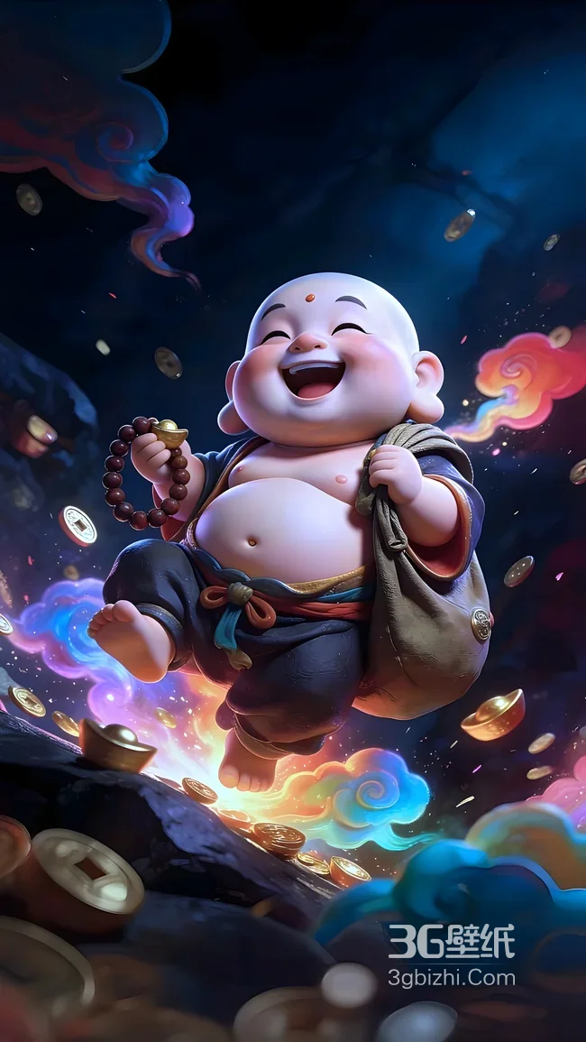 Q版弥勒佛·持念珠元宝 国漫风财运手机壁纸1