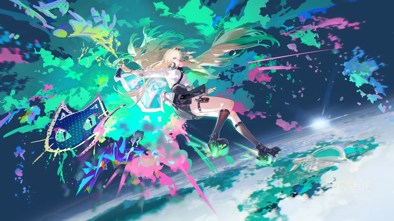 轮滑少女·炫彩泼墨风 二次元电脑壁纸推荐1