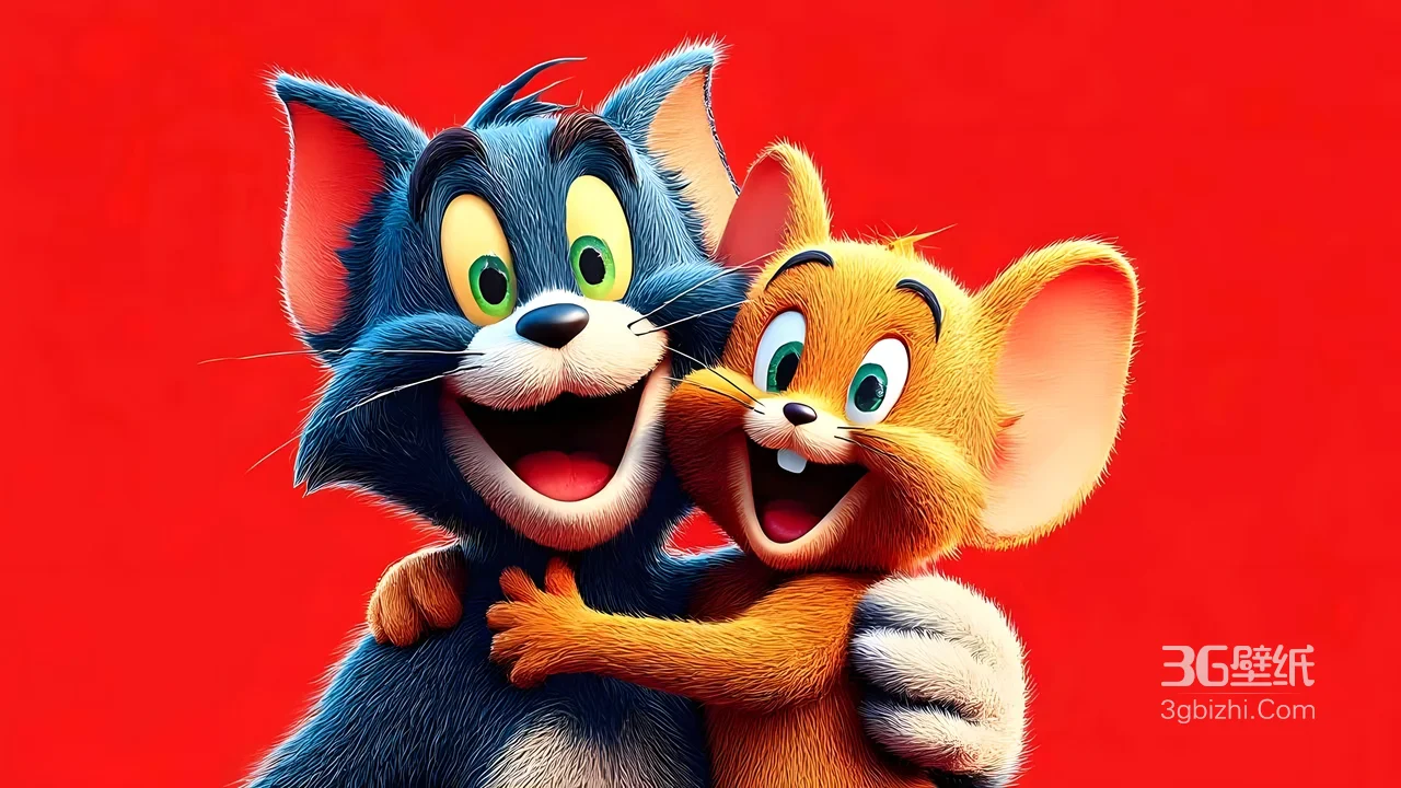 汤姆&杰瑞·亲密相拥 3D卡通风 猫和老鼠动漫壁纸1