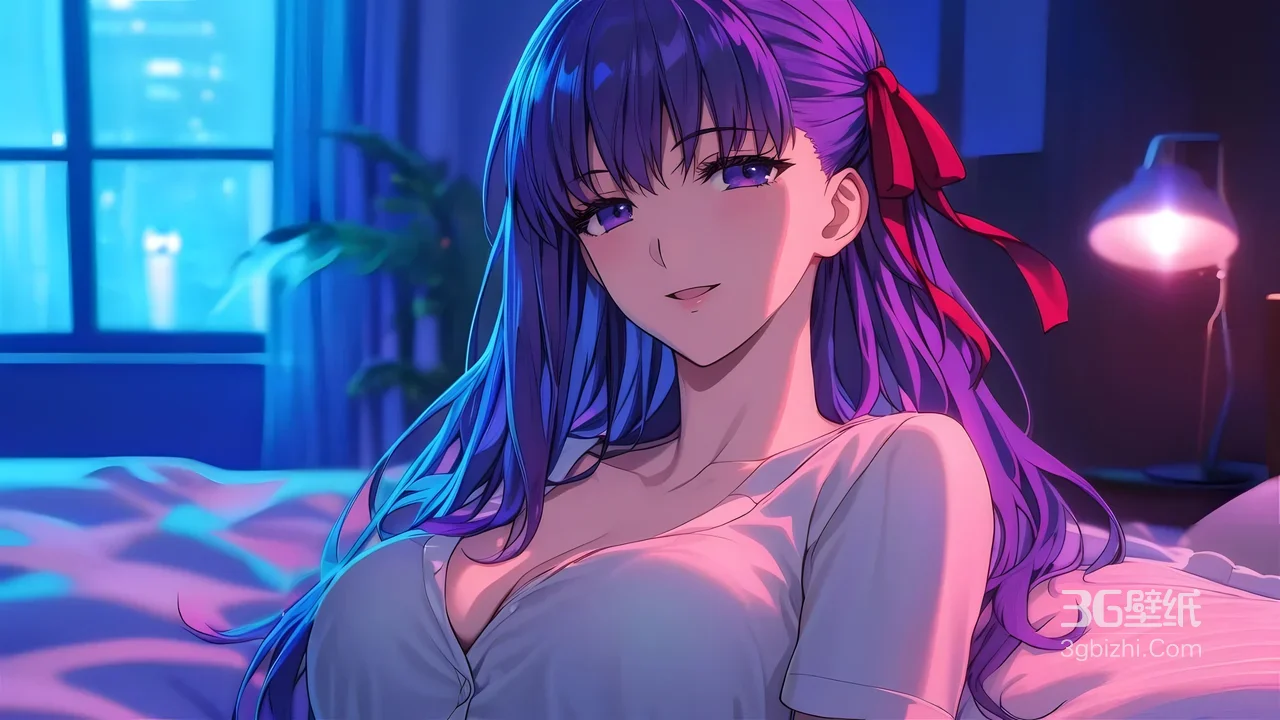 间桐樱·紫发红带（Fate二次元卧室宽屏电脑壁纸）1