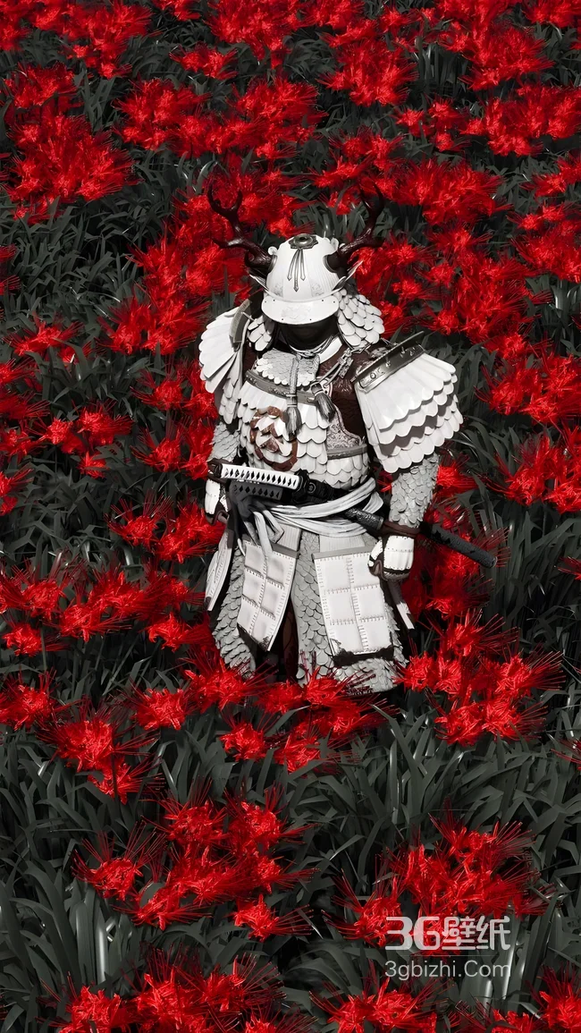 对马岛之魂·白甲鹿角武士·暗黑国风 曼珠沙华花海 游戏壁纸精选1