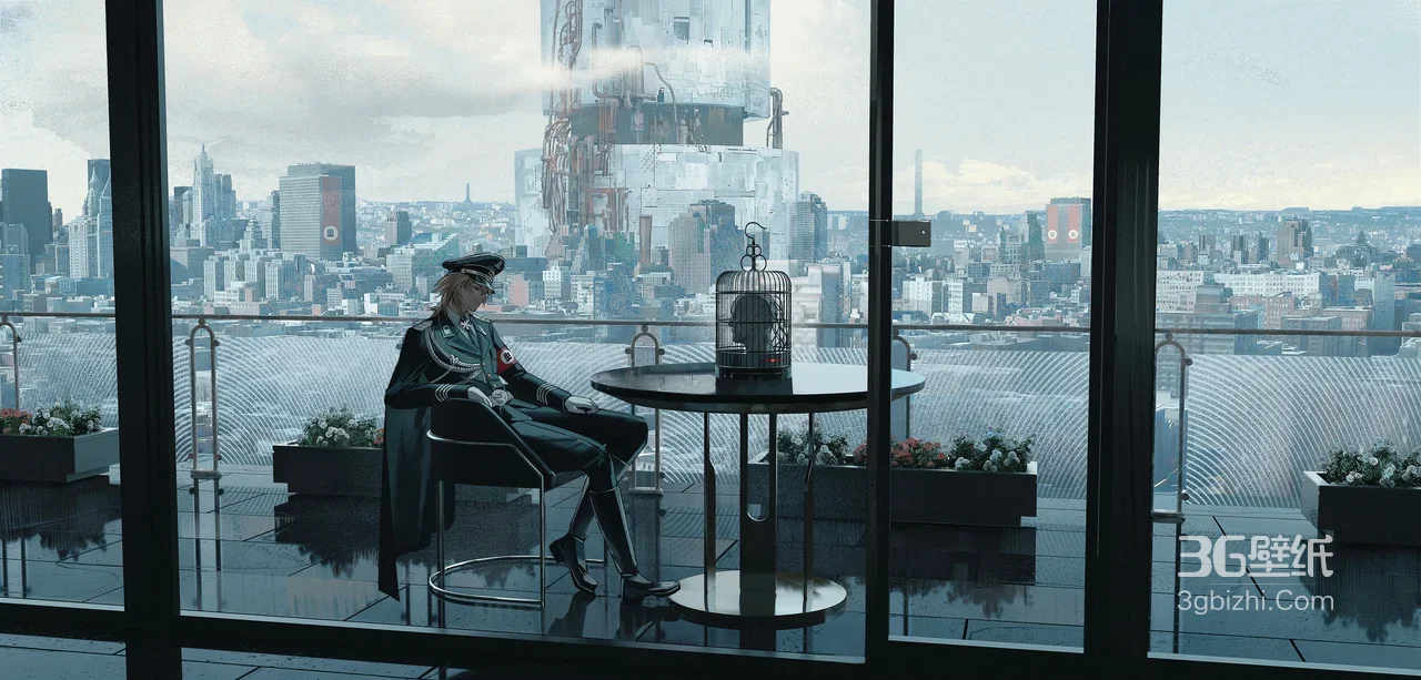 军装帅哥·赛博朋克都市露台 宽屏车机电脑壁纸1