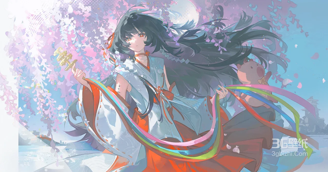 二次元和风少女·彩带小猪 樱花宽屏电脑壁纸（游戏角色）1